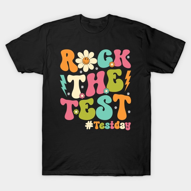 Groovy Rock The Test Motivational Retro Teachers Testing Day T-Shirt by Winter Magical Forest